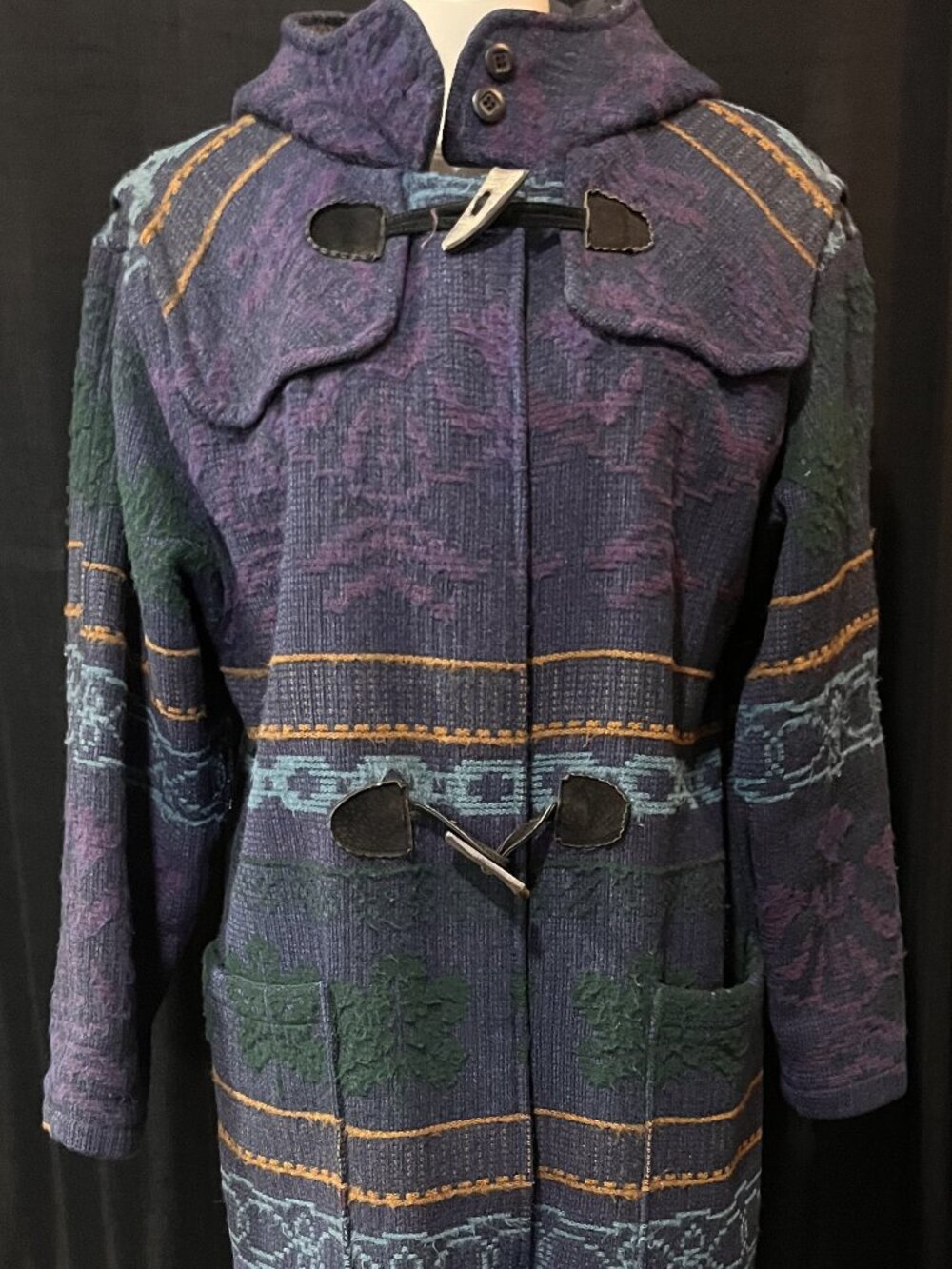 VTG Woolrich Woman Southwestern Tapestry Wool Toggle Coat USA Made MEdium - Picture 2 of 11